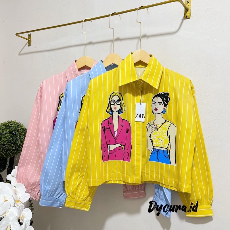 kemeja crop salur /Atasan Kemeja Busui || Kemeja Sablon Viral || KEMEJA CROPE SABLON WOMEN Baju Atasan Wanita Top Kekinian / kemeja prit/ kemeja crop print