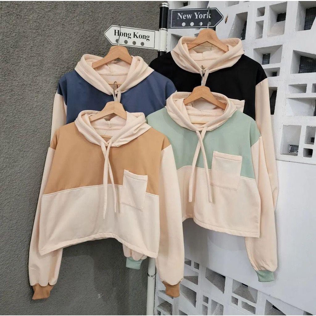 AGNES POCKY HODIE WANITA OVERSIZE CROP SWEATER HODIE