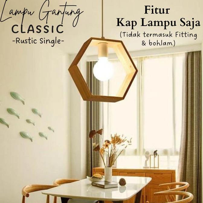 kap lampu gantung rustic kayu jati belanda minimalis dekorasi cafe