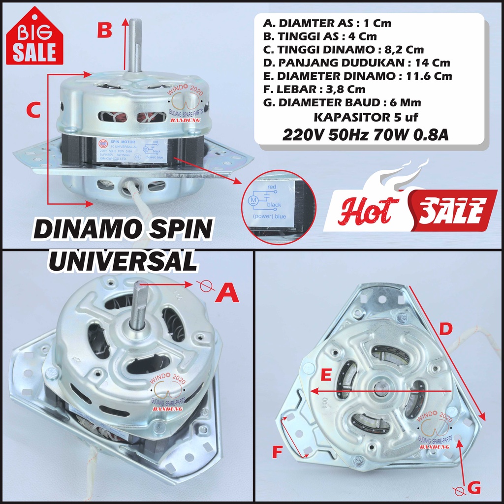 (BIG SALE) MOTOR DINAMO SPIN PENGERING / DINAMO UMUM MESIN CUCI 2 TABUNG UMUM UNIVERSAL | SPINER KAKI 3 MULTI