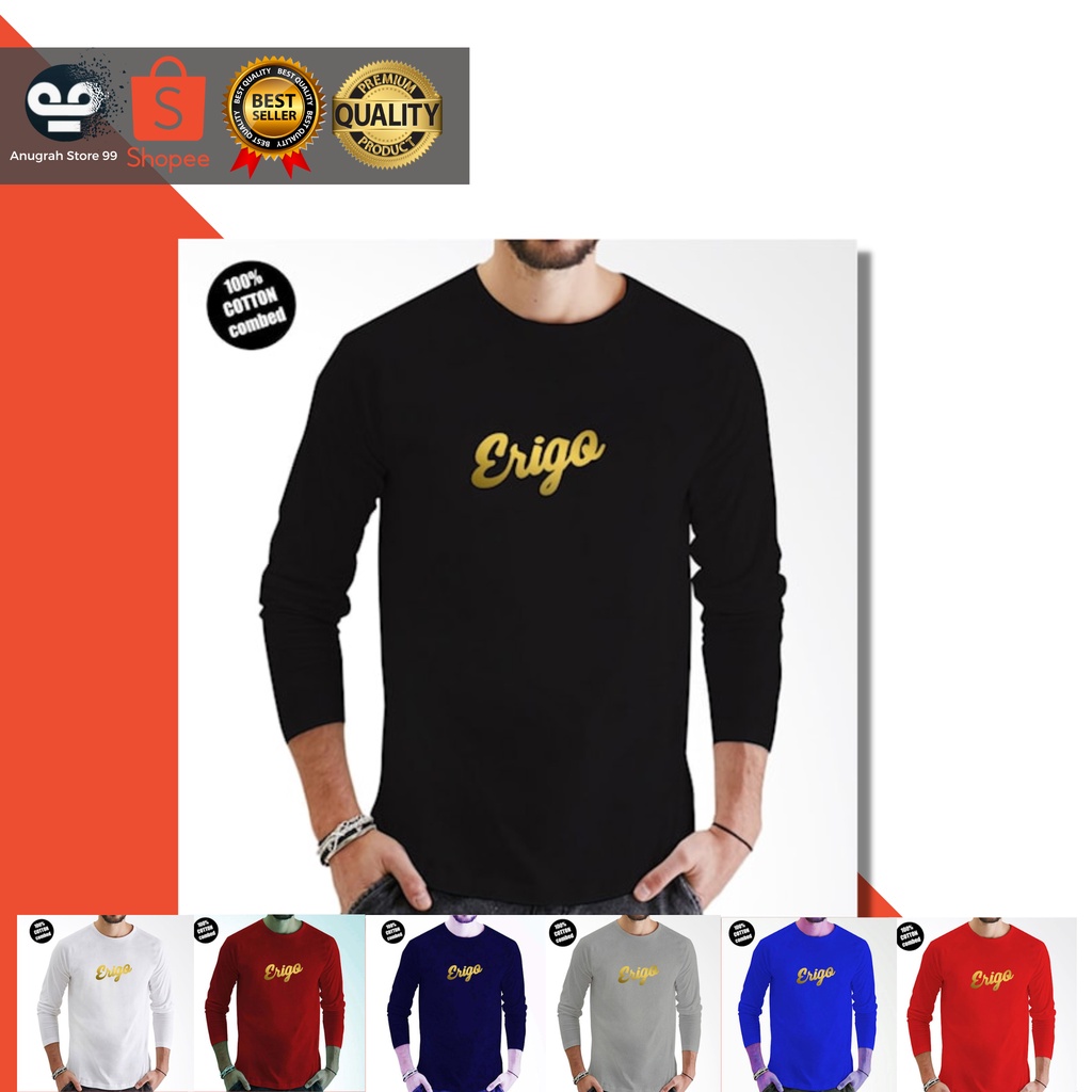 Kaos Distro Lengan Panjang Erigo Logo Gold Super Premium