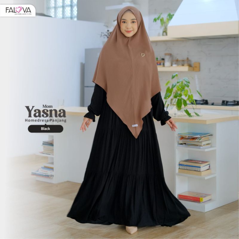 YASNA, Baju Gamis Polos, Homedress Panjang DEWASA  dari Falova-Black