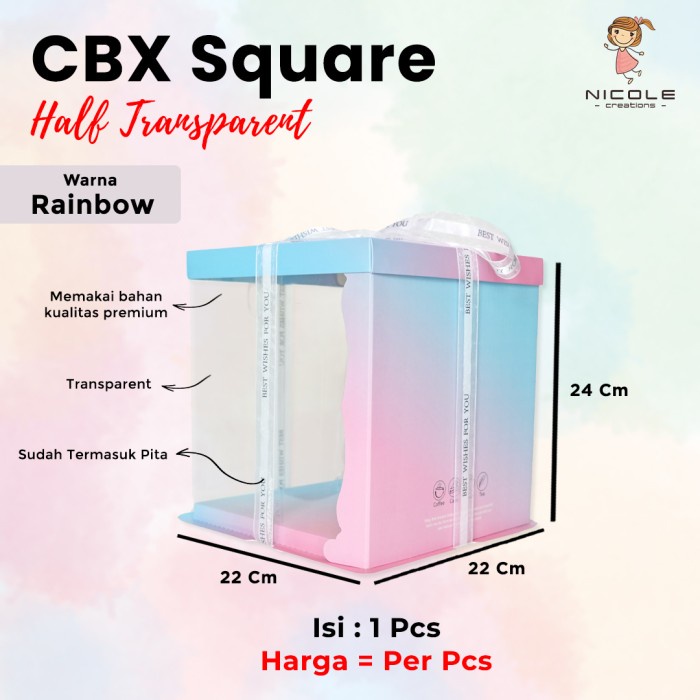 

Cake Box Half Transparant Square Mika/ Packaging Kue 22x22x24 cm