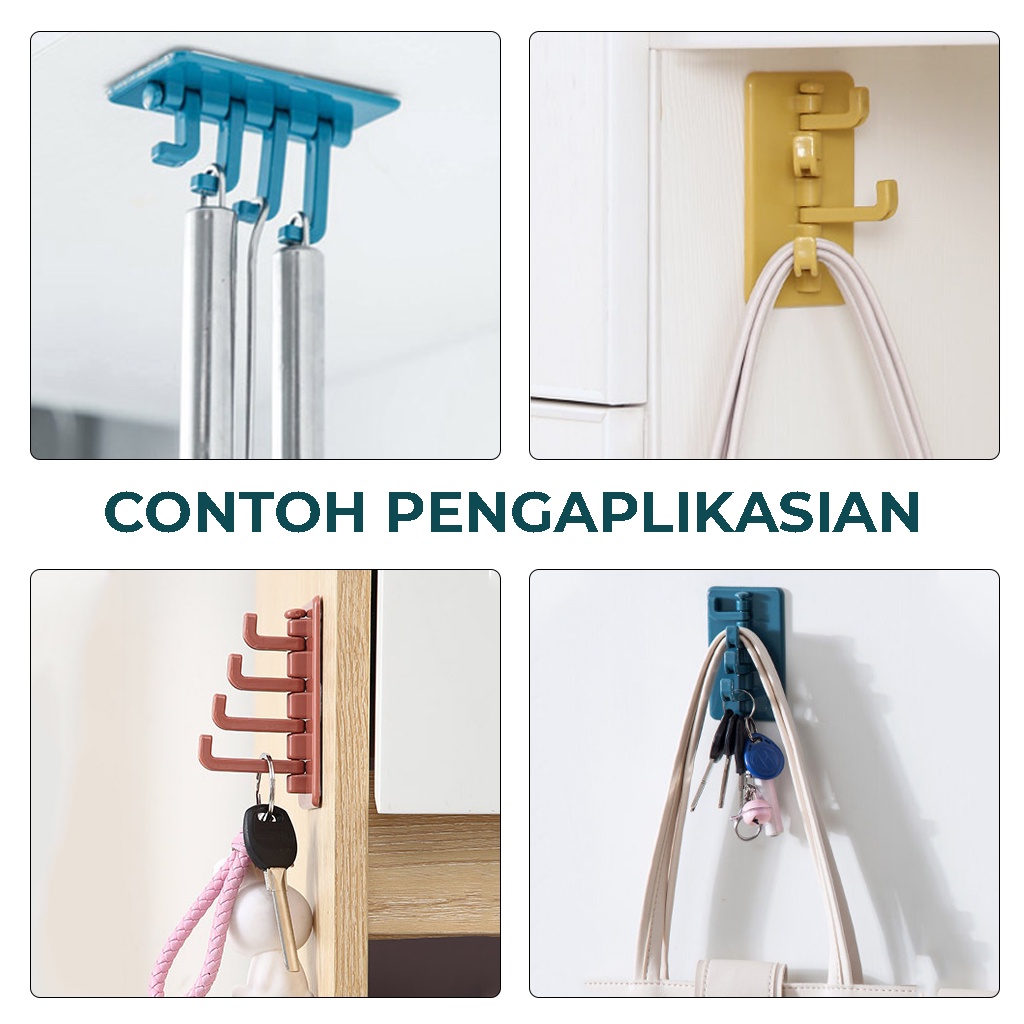 Gantungan Hook 4 Kait Putar Tempel Dinding Stand Hanger 4 IN 1 Serbaguna Cantolan Tempat Gantung Handuk Pakaian Tas Kunci Spatula Lain nya Rak gantungan Tempel Tembok Kamar Dapur Toilet Rapi Anti Slip | GROSIRXPRESS