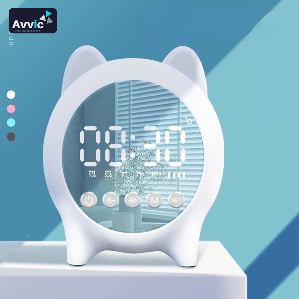 Speaker Bluetooth Jam Alarm Mirror Radio FM LED Display Clock Alarm Temperature USB TF Card Cute Bear