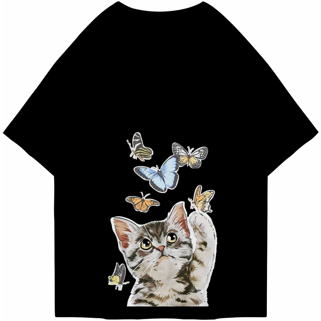 Firstlast Oversized Tshirt Cat Butterfly | Kaos Oversize Pria dan Wanita