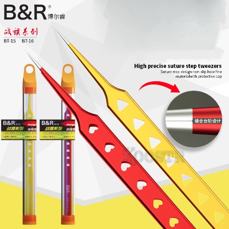 PINSET B&amp;R BT-16 RED B&amp;R BT-15 YELLOW High precise suture step tweezers