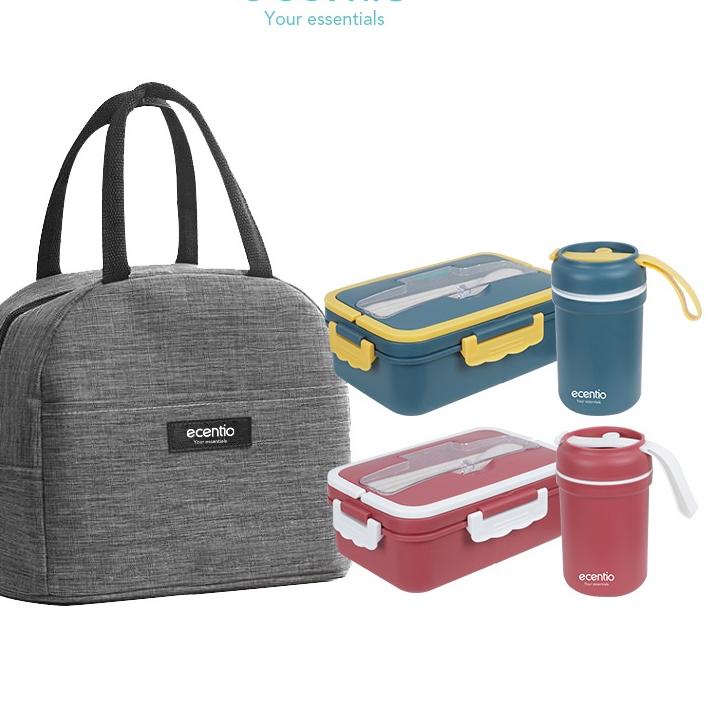 Best Seller ecentio lunch box set & tas bekal & Mangkuk sup set/lunch bag/portabel kotak bekal/free 