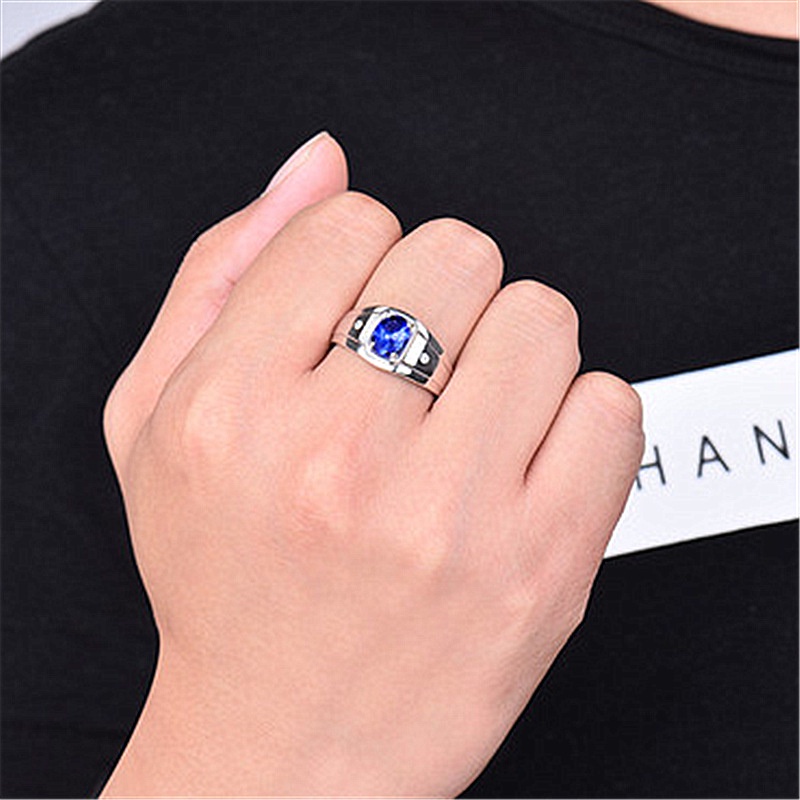 Sapphire Cincin 925 Silver Hias Kristal Berlian Untuk Pria Dan Wanita