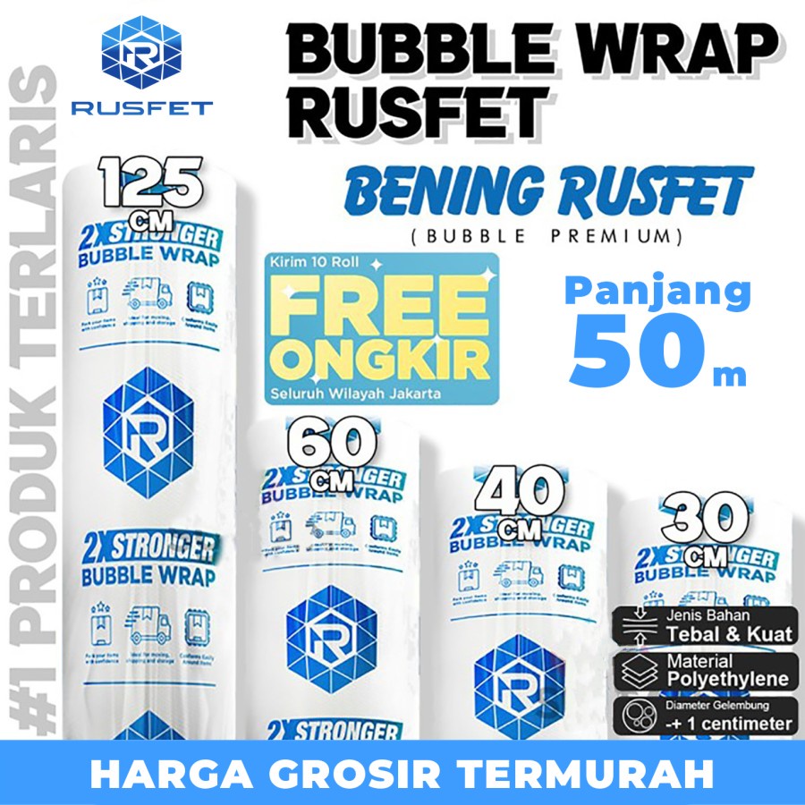 

Bubble Wrap 50meter RUSFET BENING DKM PLUS Bubblewrap TERMURAH /ROLL