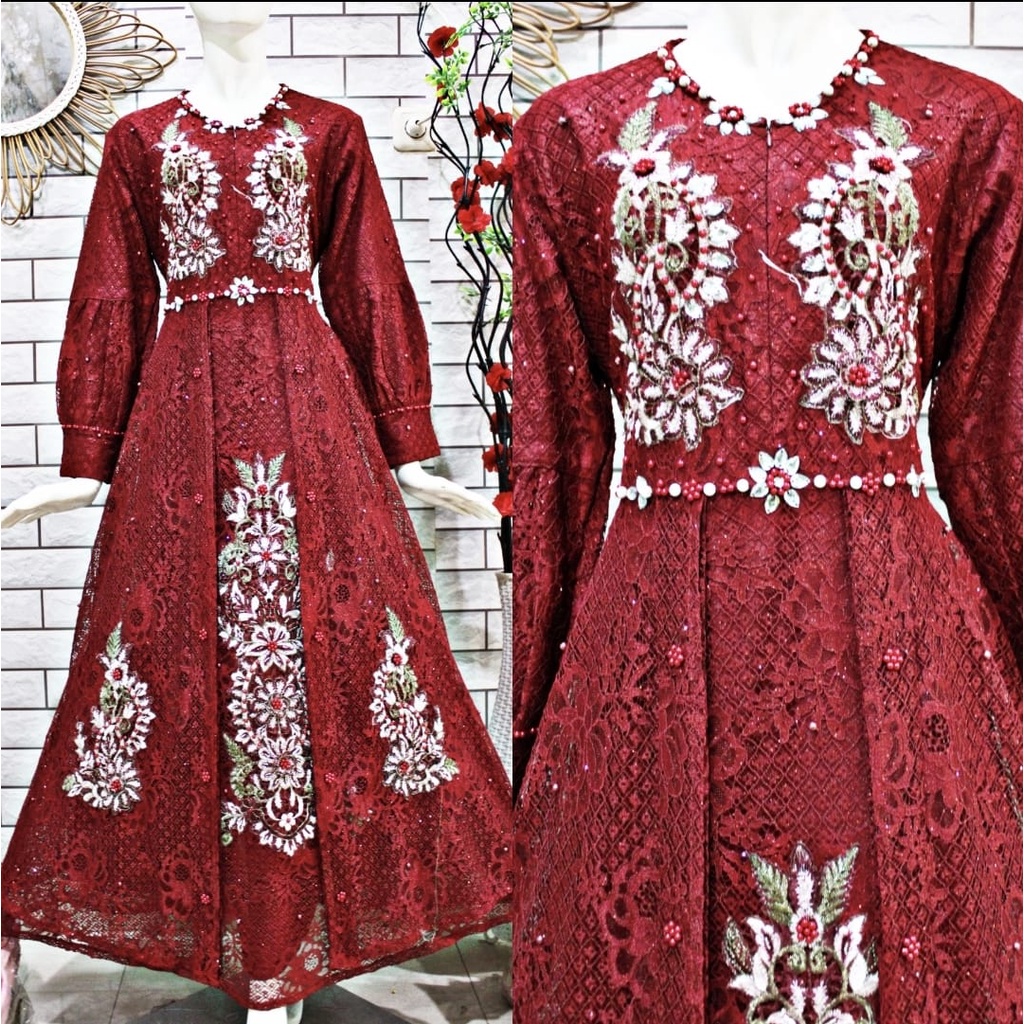 AK - GAMIS KAYLA 2 ORIGINAL GAMIS FULL BRUKAT COMB BORDIR GAMIS KONDANGAN GAMIS WANITA REMAJA DEWASA