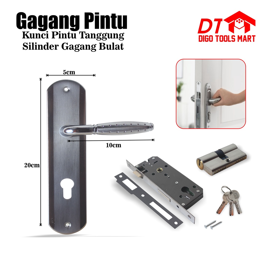 Kunci Pintu Tanggung Gagang Bulat SilinderSilver Full Set Gagang Pintu