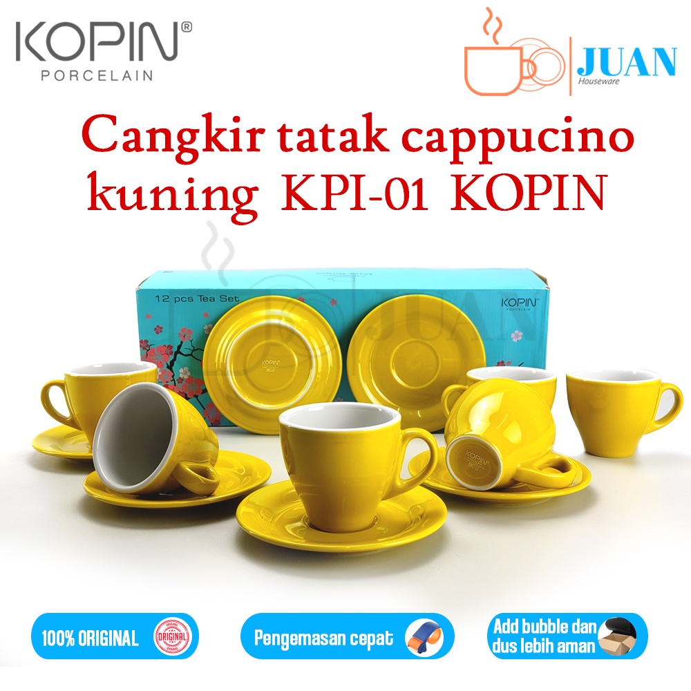 Cangkir tatak set cappucino 6 pasang cangkir two tone kuning / cappucino cup / coffee set KPI-01 KOP
