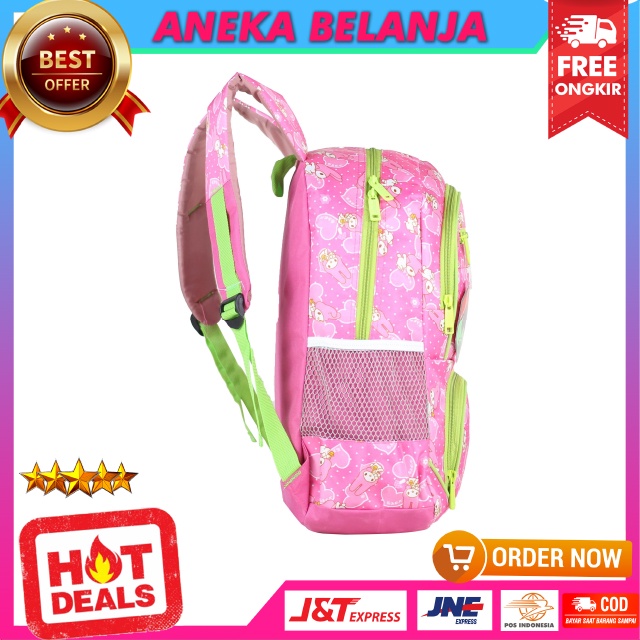 Tas Sekolah Anak Princess Kitty Pink Variasi Hijau Bonus Tempat Pensil