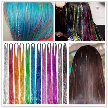 Termurah Aksesoris Rambut Palsu Holographic Sparkle Hair Tinsel Glitter Extensions Highlight