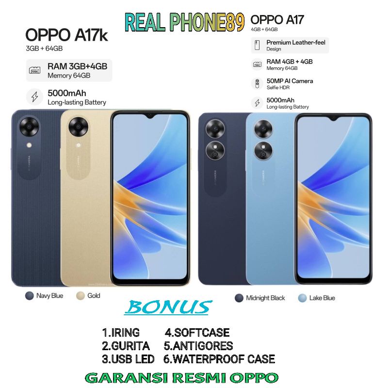 OPPO A17 RAM 4/64 GB | a17 ram 4/64 GB A17K 3/64 GB A17k 3/64 GB GARANSI RESMI OPPO INDONESIA