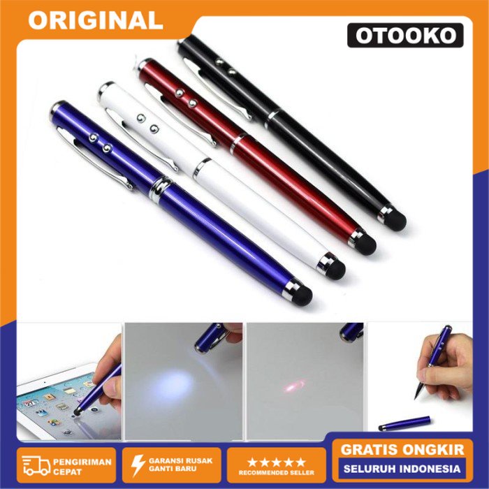 Pulpen Laser Pointer 5in1 Pen Stylus pad Tablet Touch Pen Red Senter - Abu-abu
