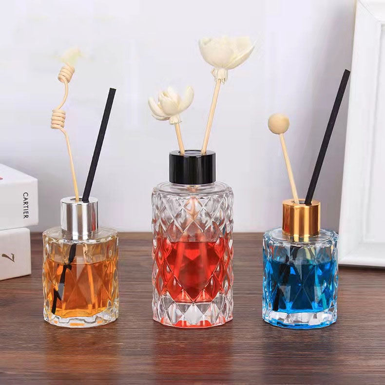 50ml Botol Reed Diffuser Tutup Aromatherapy Tebal Kaca Crystal Hitam Rose Gold Silver