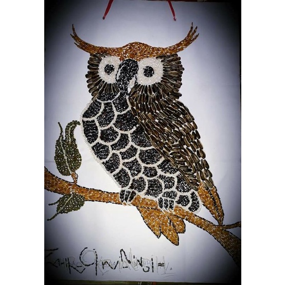 Jual prakarya kolase burung hantu/kolase biji bijian tugas sekolah