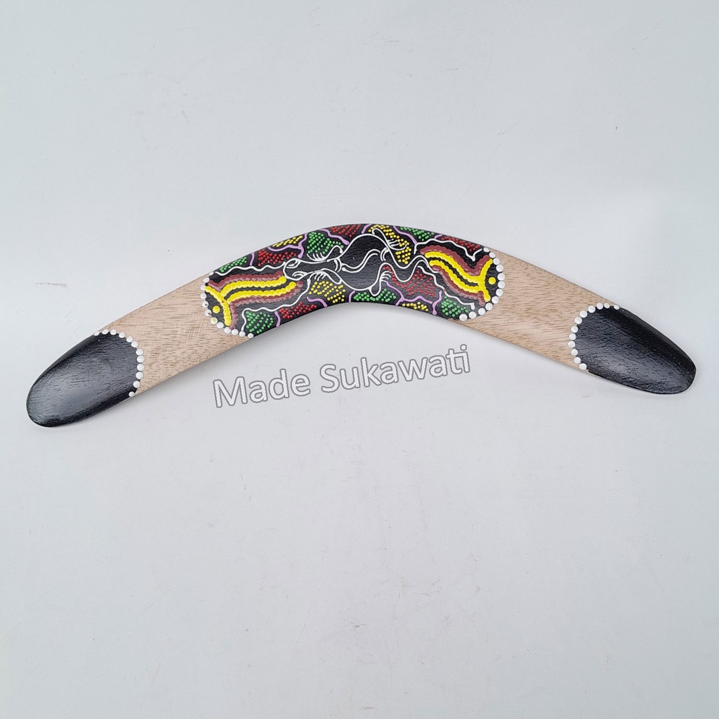 Bumerang boomerang kayu lukis tutul kerajinan tangan mainan