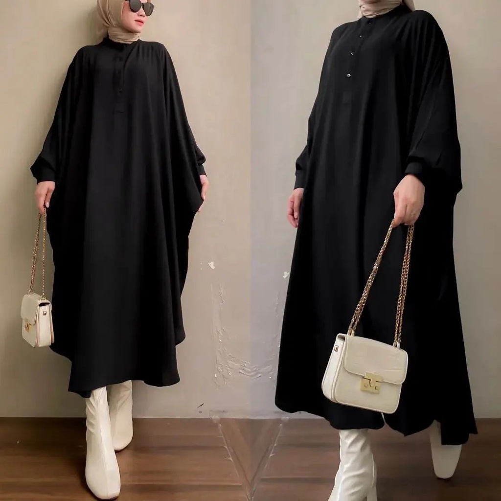 SYAKILA MIDI DRESS MC BAHAN CRINKLE AIRFLOW KANCING DEPAN MOTIF POLOS UKARAN M L XL DAN XXL MIDI DRESS MUSLIM TERBARU GAMIS WANITA JUMBO HITAM DRESS FASHION MUSLIM MEWAH ATASAN MIDI DRESS MUSLIM