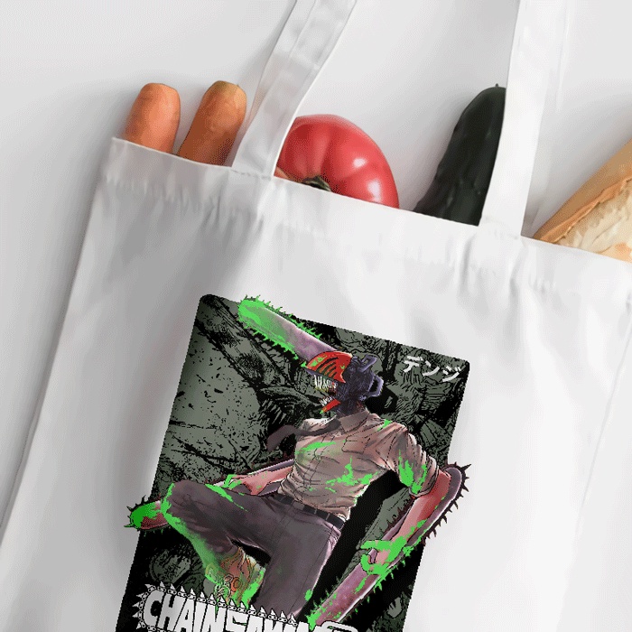 Terbaru Totebag Kanvas Chainsaw Man Galeri Otaku Denji Makima Power Hirofumi Totebag Anime Premium