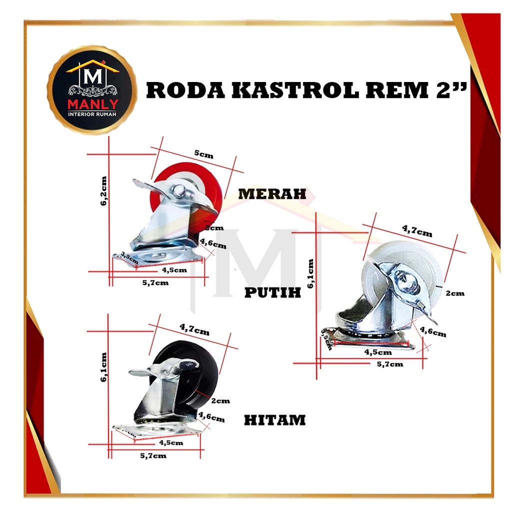 Roda Kastor Troly Etalase 2 Inch Hidup + REM / Roda Lemari / Roda Kursi, Isi 1 Pcs &amp; FREE SEKRUP