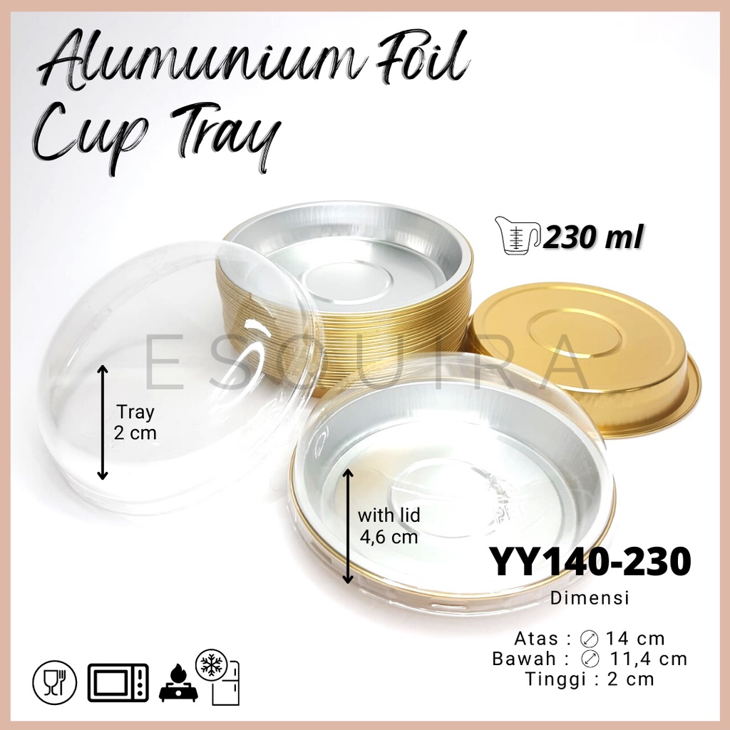 Aluminium Foil Cup Tray Gold 230ml + PET Dome Lid /10 pcs/ YY140-230