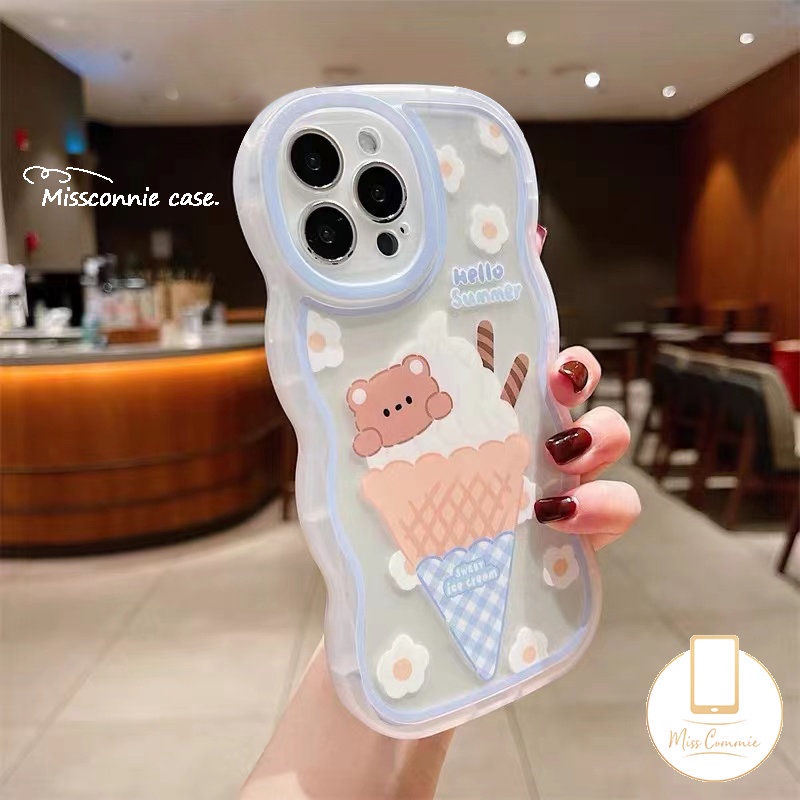 Case Samsung A04s A53 A04 A52 A51 A03 A04E A12 A13 A50 A31 A52s A23 A22 A32 A03s A14 A21s A20 A50s A02s A30s A11 Romance Butterfly Kartun Ice Cream Bear Lucu Lembut Bergelombang Penutup Tepi