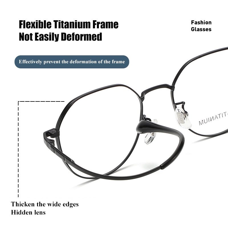 Kacamata Titanium Kaca Mata Poligonal Kaca Mata Pinggir Tebal Untuk Wanita Pria