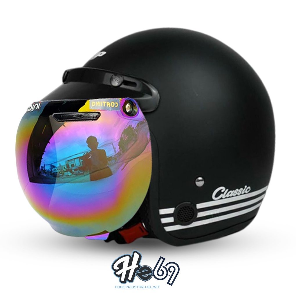 Helm Bogo Classic SNI Kaca Cembung Silver/Pelangi COD