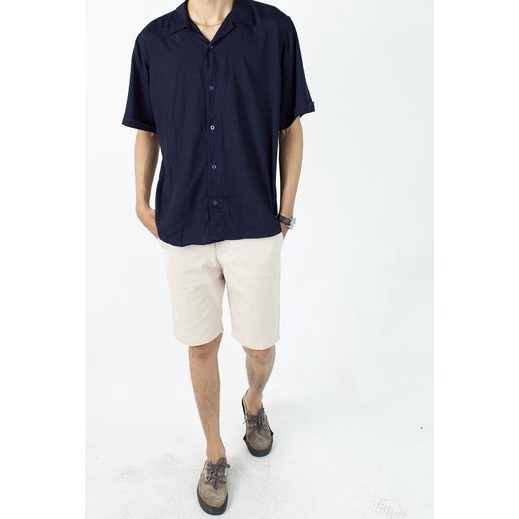 FortKlass Rayon Polos Navy Kemeja Polos Pria Lengan Pendek Kasual Cowo - L