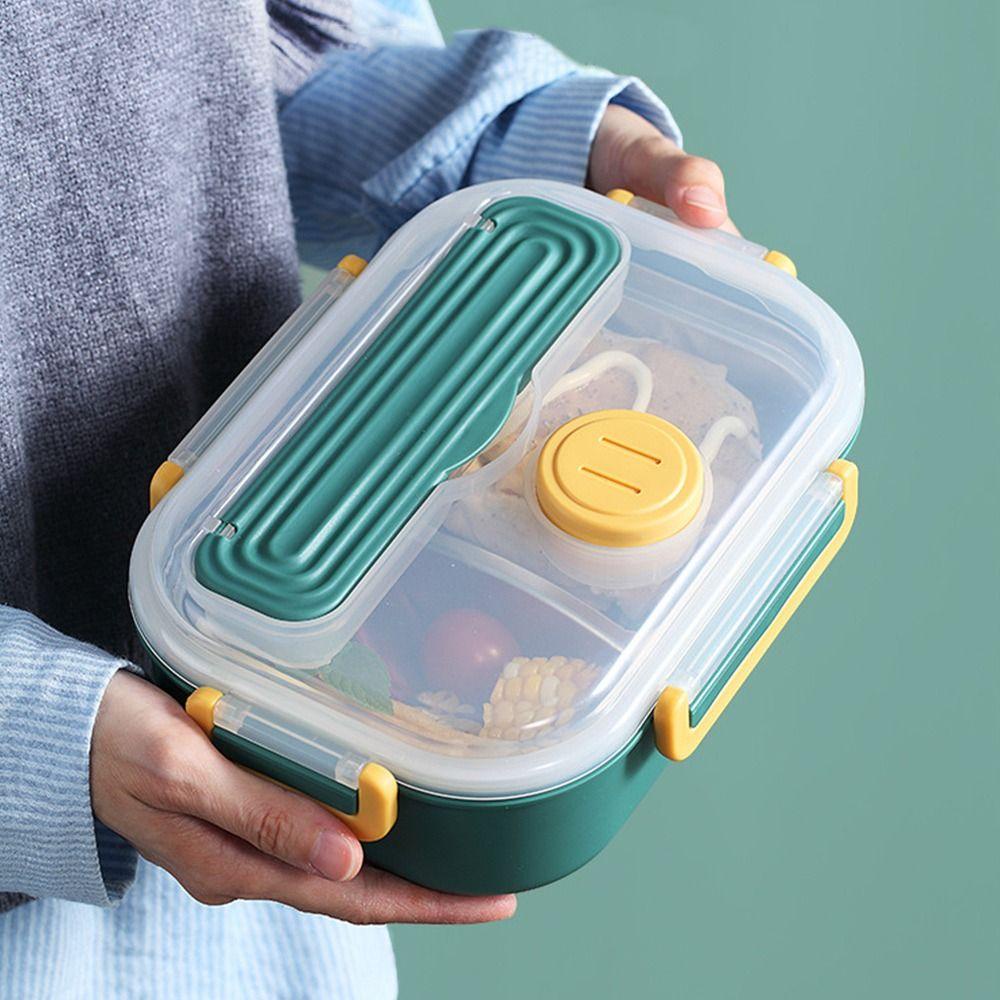 Preva Lunch Box Microwavable Rectangle Grid Dengan Sendok Wadah Makanan