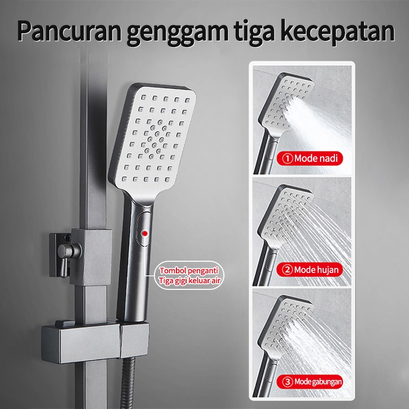 Shower Kamar Mandi 4 Dalam 1  tampilan digital suhu konstan Set Shower Dengan Faucet Sprayer Faucet Panas Dan Dingin Set Kamar Mandi Besi Tahan Karat Hitam