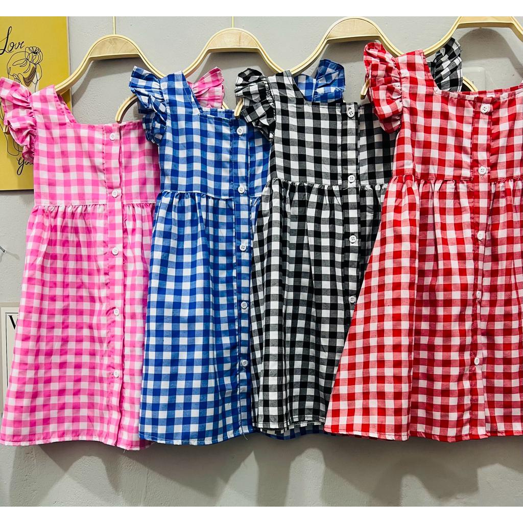 Jimmedy.id - Dress Anak Perempuan Pola Kotak Bahan Katun Untuk Usia 3-7 Tahun