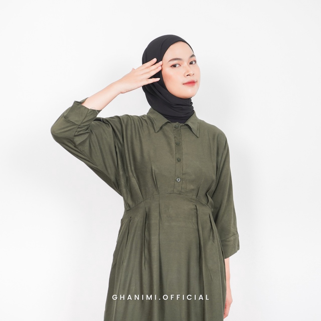 Ghanimi - Elena Dress / Gaun Rayon Polos / Dress Rayon / Dress Polos / Gamis Polos / Gamis Panjang / Dress Casual / Gamis Polos / dress kondangan / gamis kondangan / gamis terbaru