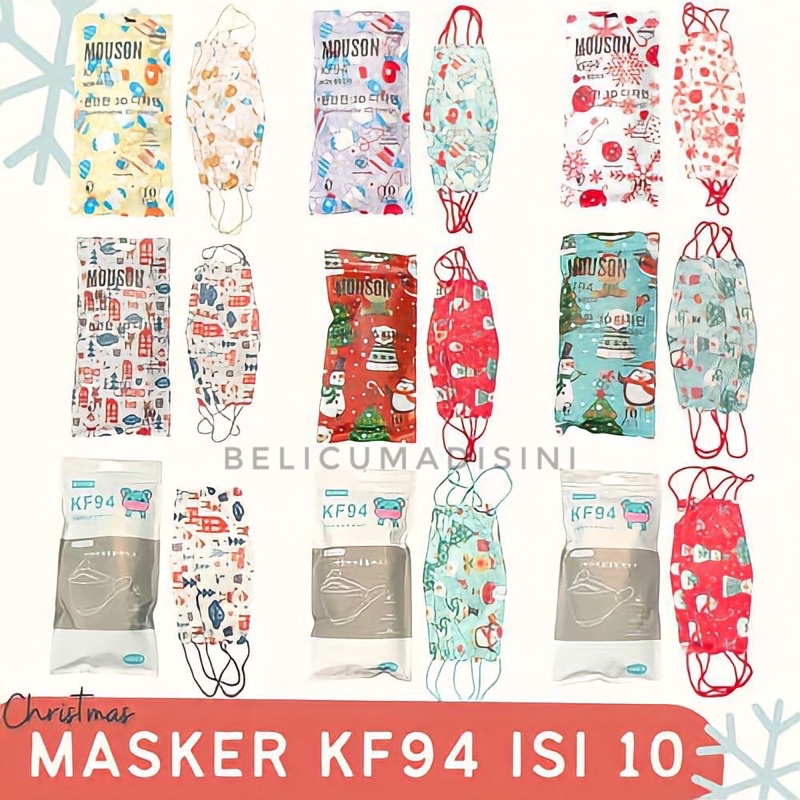 KF94 MOUSON NATAL 4PLY ANAK & DEWASA 1PACK ISI 10PCS / MASKER KOREA MOTIF CHRISTMAS LIMITED EDITION 