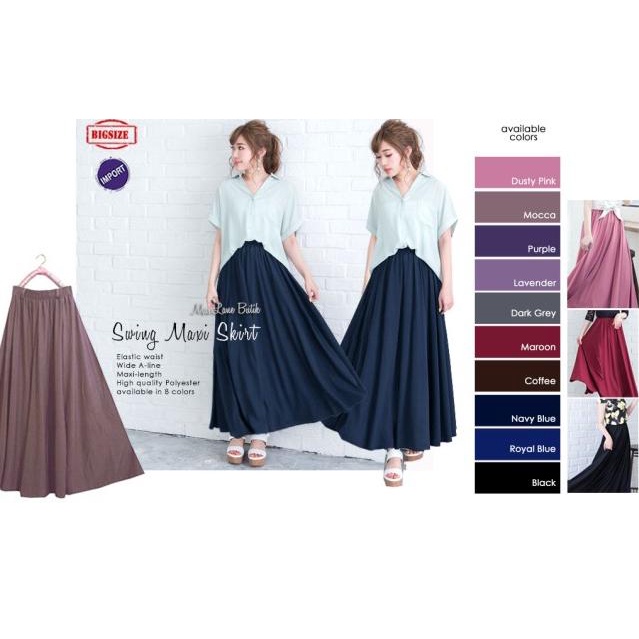 Swing Maxi Skirt / Rok Payung Import/ Rok Lebar Jumbo - Navy Blue