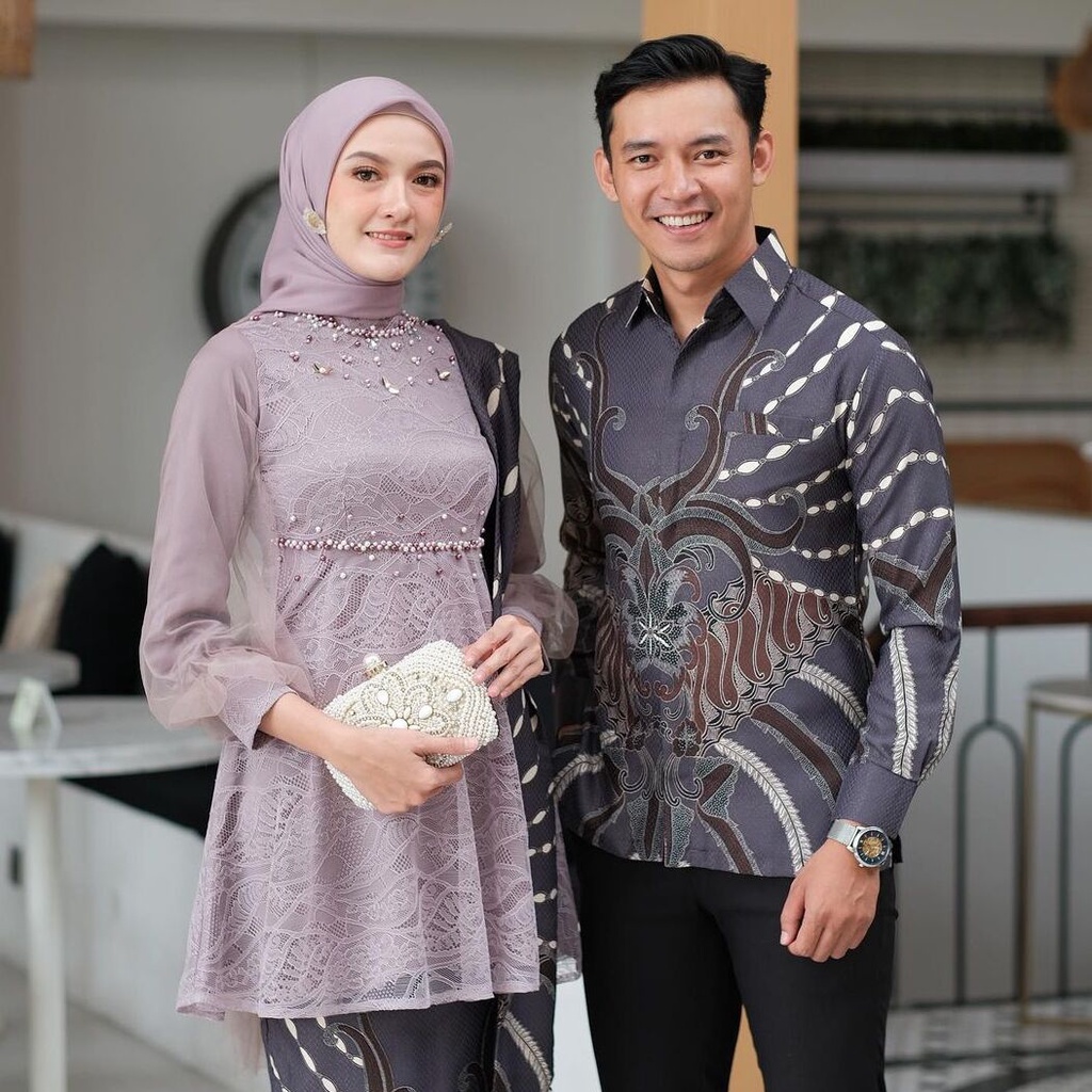 BAJU SET COUPLE NADINE MAUVE / KEBAYA TERBARU KEBAYA WISUDA KEBAYA TUNANGAN KEBAYA LAMARAN KEBAYA ORI