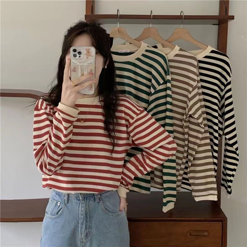 Dian Top Knit Long Sleeve - Basic Stripes Lengan Panjang - Atasan Import Blouse TM (0581)