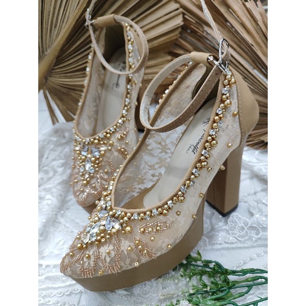 sepatu pesta wedding wanita rasly nude tali 12cm tahu