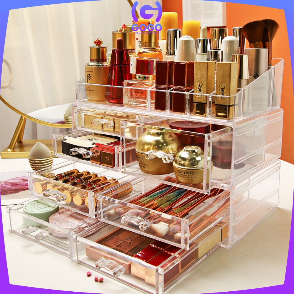 GOGO-K12 Kotak Make Up + Laci Acrylic Rak Kosmetik Organizer / Rak Serbaguna / Storage Box Cosmetic