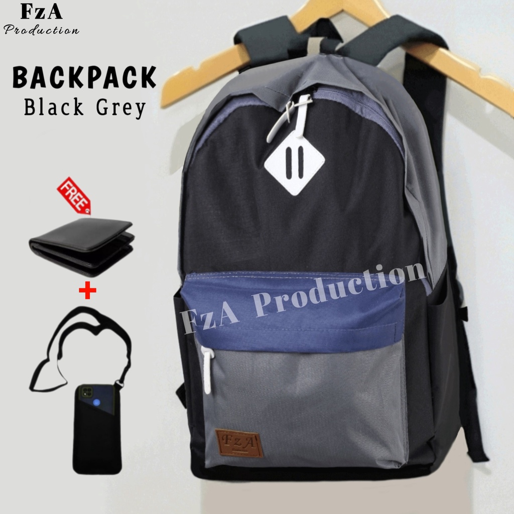 Tas Ransel Punggung Distro Casual Pria Wanita / Tas Ransel Laptop Original - FzA FREE Dompet Sakko HP