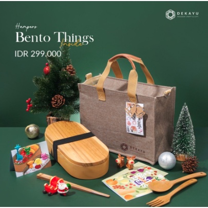 Homie Hampers Christmas Bento Things Inside / Bento Kayu / Travel Pack / Alat Makan  Kayu Set / Hamp