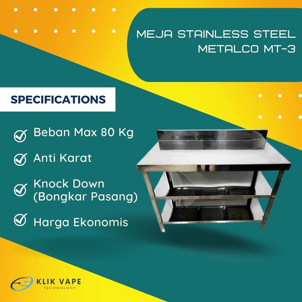 PROMO Meja Dapur Grab/Gosend Bisa Stainless Steel Metalco MT-3 Klikvapebandung