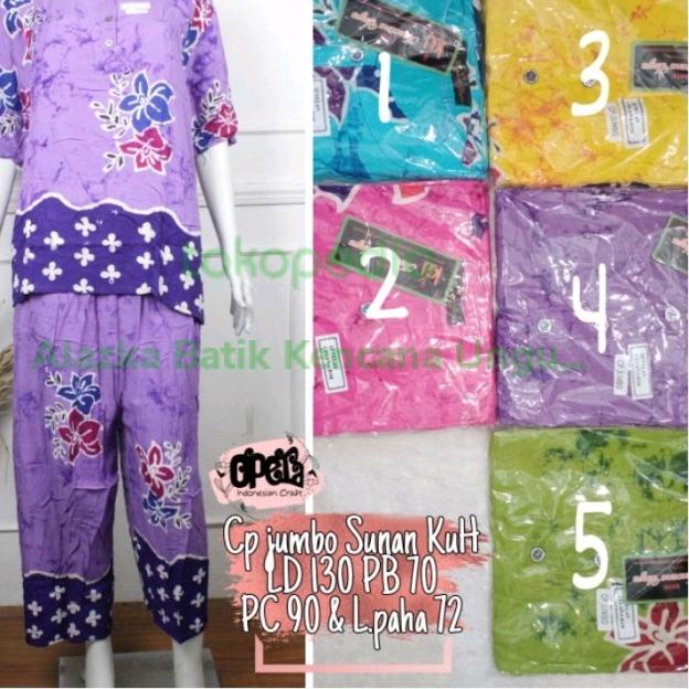 Setelan Celana Panjang Jumbo Motif Sunan Batik Kencana Ungu Label Hita