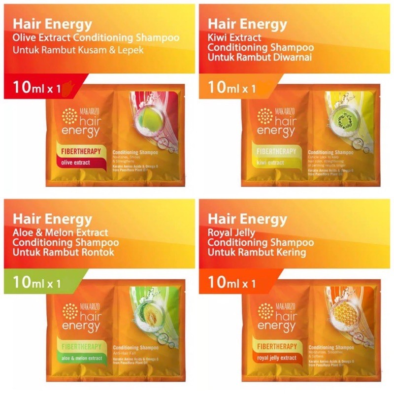 MAKARIZO Hair Energy Fibertherapy Conditioning Shampoo 10mLSachet | Shampo Penumbuh Rambut Rontok | Shampo Kondisioner