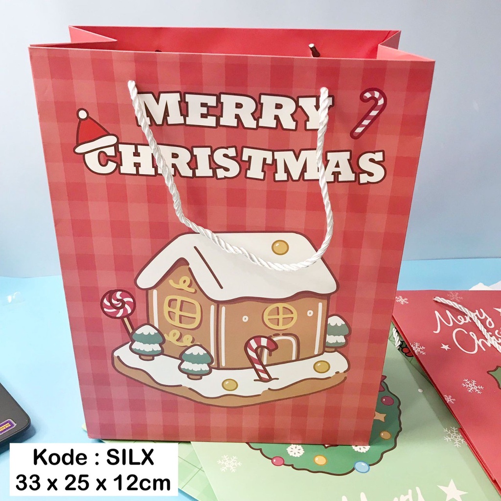 bag paper gift bag tas kado kertas goodie bag natal christmas silx large 33x25x12