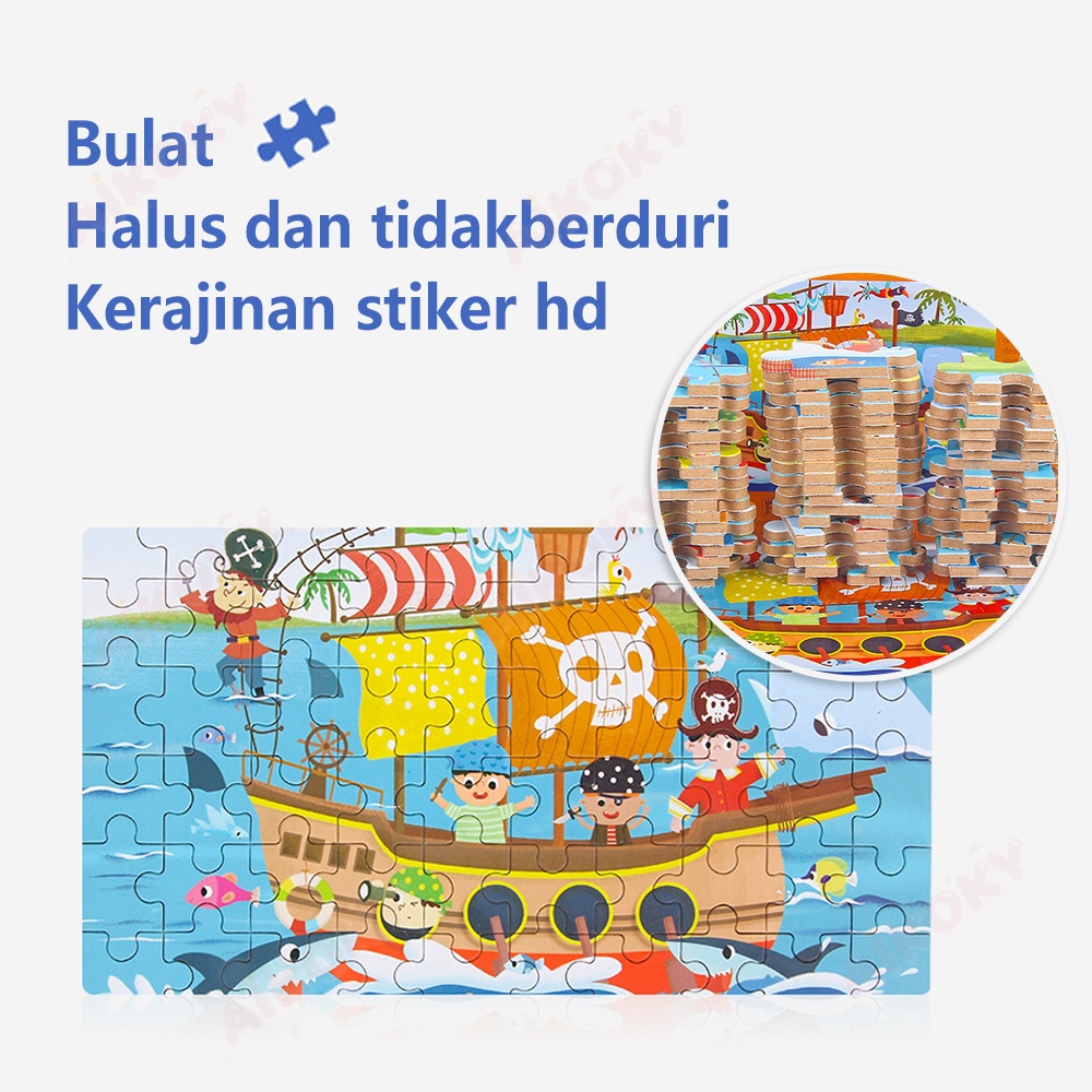 Aikoky Puzzle Kayu Kotak Besi 60PCS/Puzzle kaleng 60PCS/Wooden toys/Mainan kayu edukasi anak