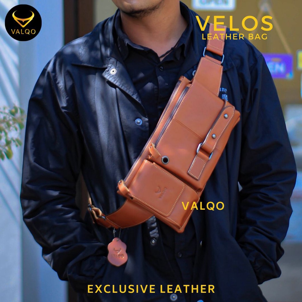 [VALQO] VELOS Tas kulit sapi Waist Bag Tas Dada Sling bag Selempang Pinggang Tas Pria Cowok